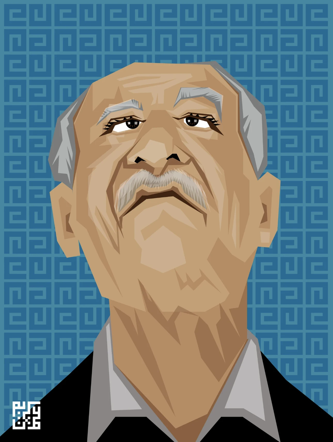 Illustrated portrait of a man looking upward