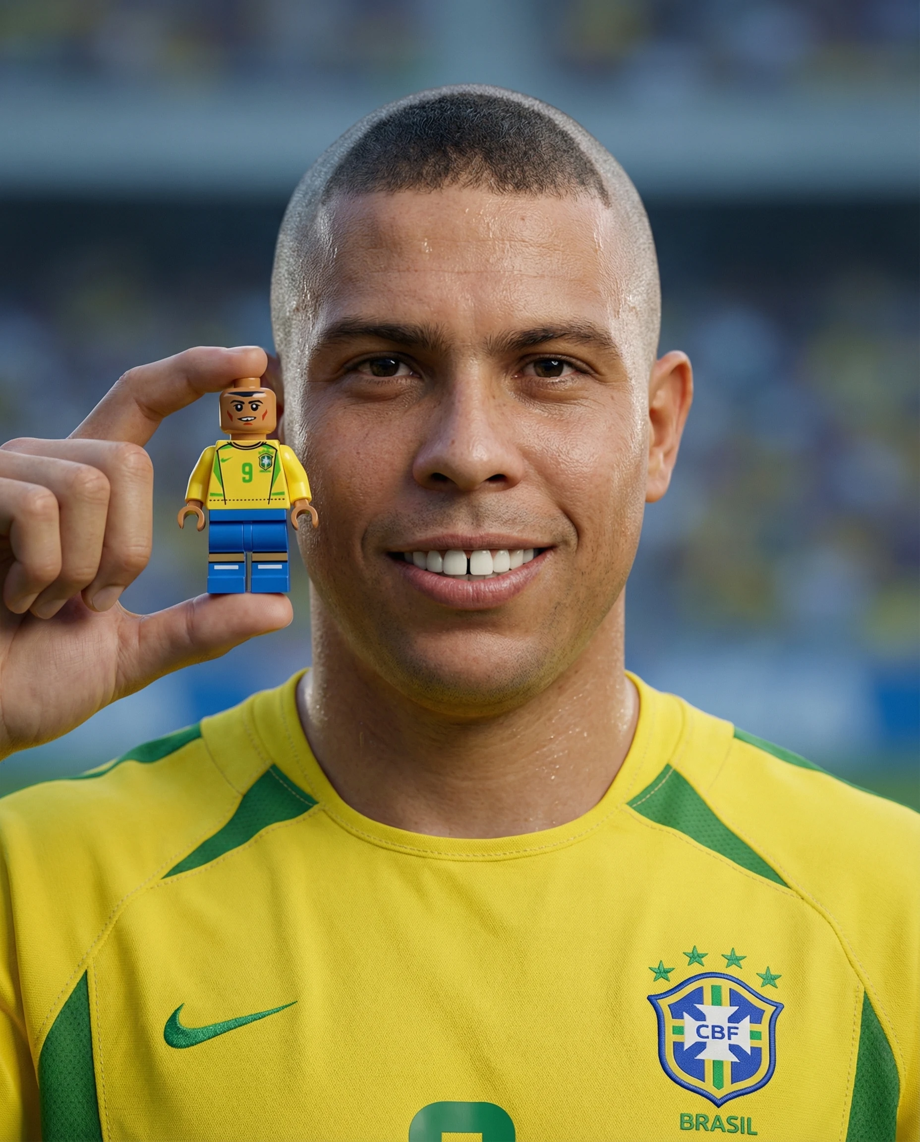 Football portrait in a yellow Brazil shirt