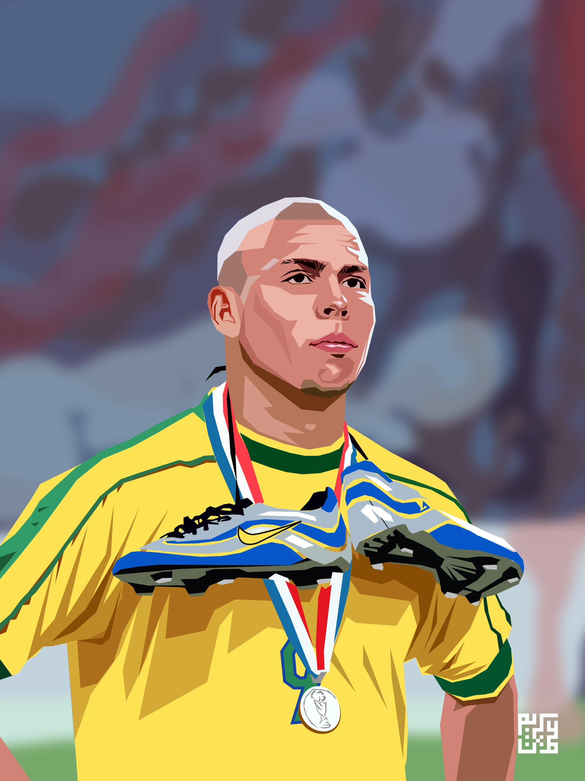 Football illustration of a player in a yellow Brazil shirt