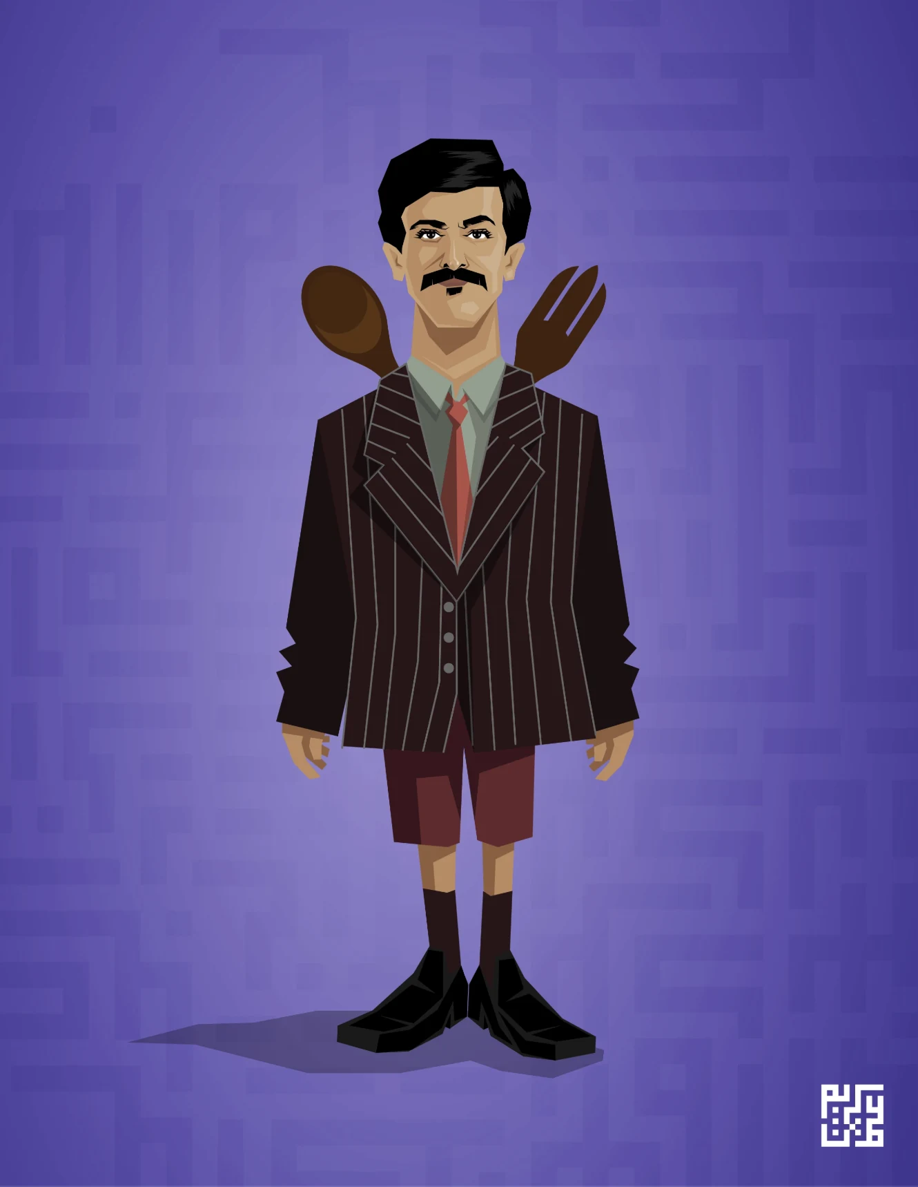 Full-length character illustration in a striped jacket